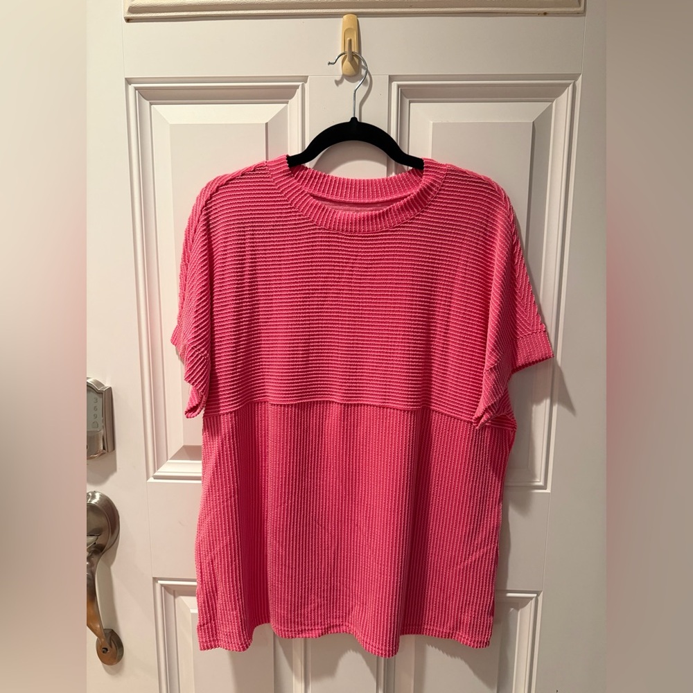 Pink Ribbed Knit Women's Top